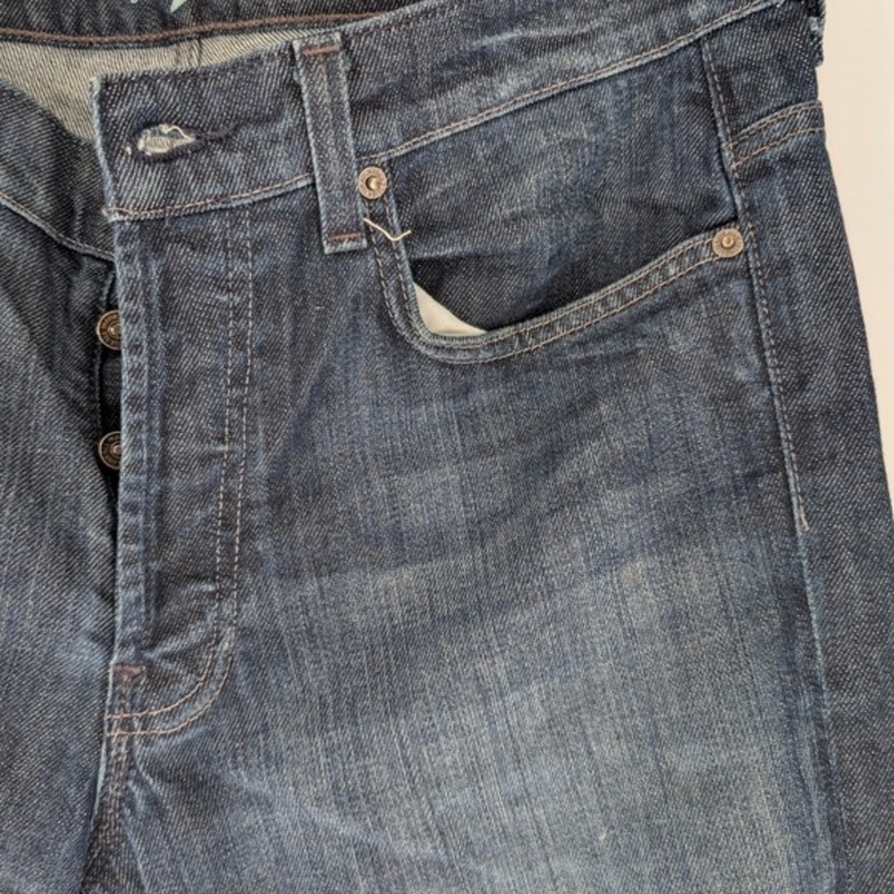 7 For All Mankind Slouchy Jeans Mens 34 Dark Wash Button Fly Frayed Hem - Picture 7 of 16